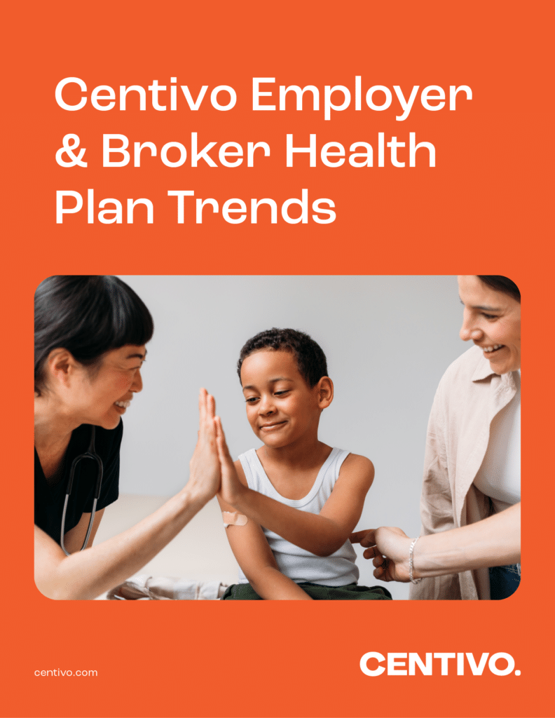 Centivo's Employer-Broker Health Plan Trends Survey Report Cover - family with medical provider